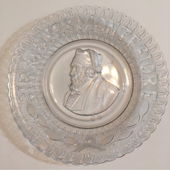 1885 vintage British judaica pressed glass 10” plate sir moses montefiore